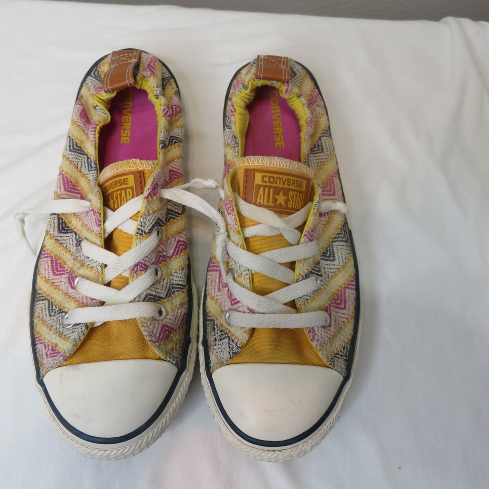 Converse Chuck Taylor All Star Shoreline Slip On Yellow Pink Chevron Woven Shoes